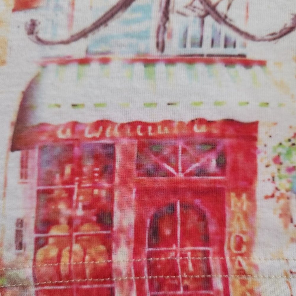 Vintage 90s French Art Print Top Large Paris Cafe J Marco Cyber Rhinestones Y2K - Picture 13 of 16